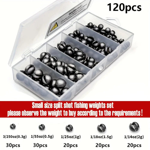 60/120pcs Fishing Weights Kit,Premium Split Shot Sinkers with 5