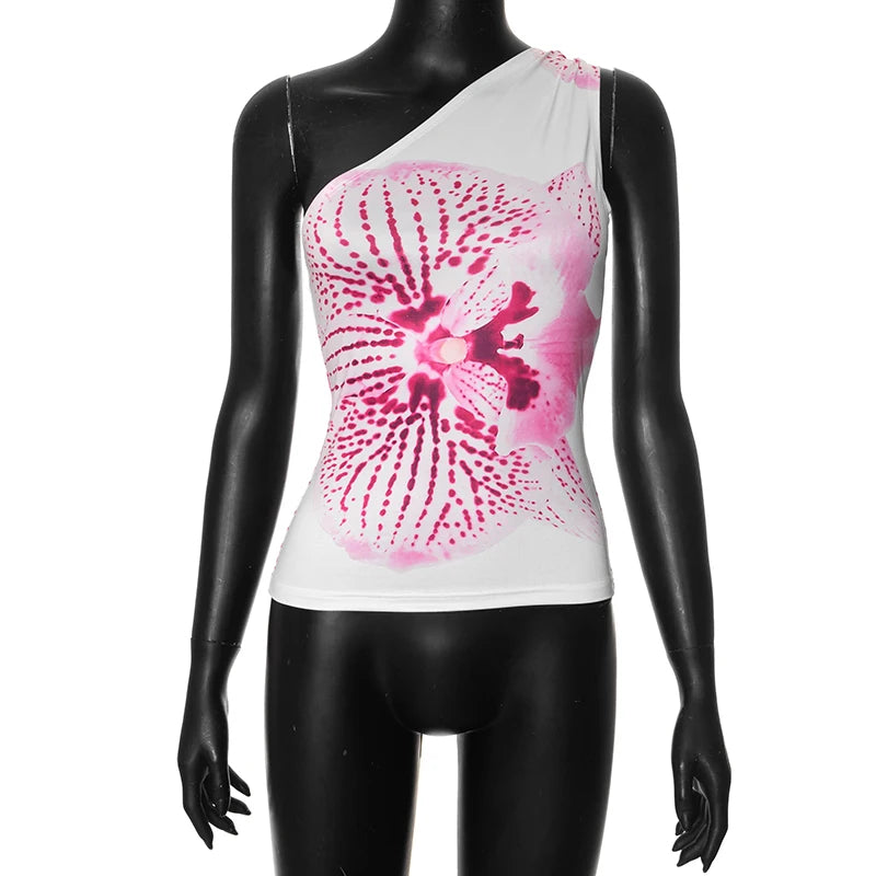 CUTENOVA Floral Print Fitted Tops Women Resort Wear Graphic Tees