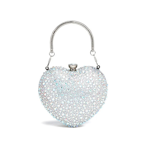 Luxury Diamond Inlay Heart Shape Crystal Clutch Purse Stones Evening