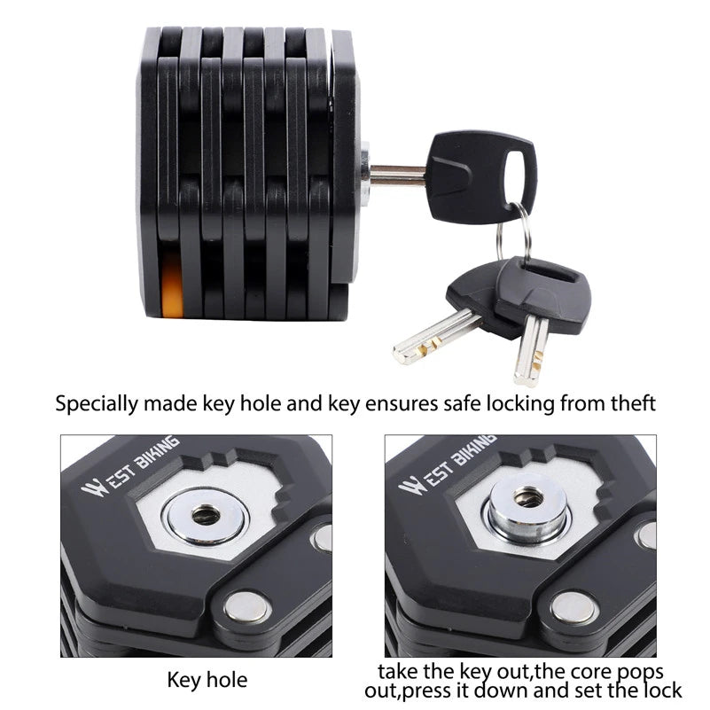 WEST BIKING Bicycle Folding Lock Portable Alloy Steel Anti-theft