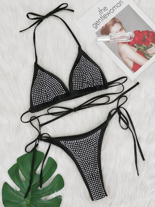 Shiny Sequin Diamond Bikini Women Swimwear Female Swimsuit Two-pieces