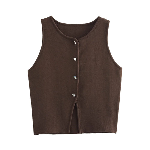 MUJER Cropped Knit Vest Women Cardigan White Sleeveless Vest Woman