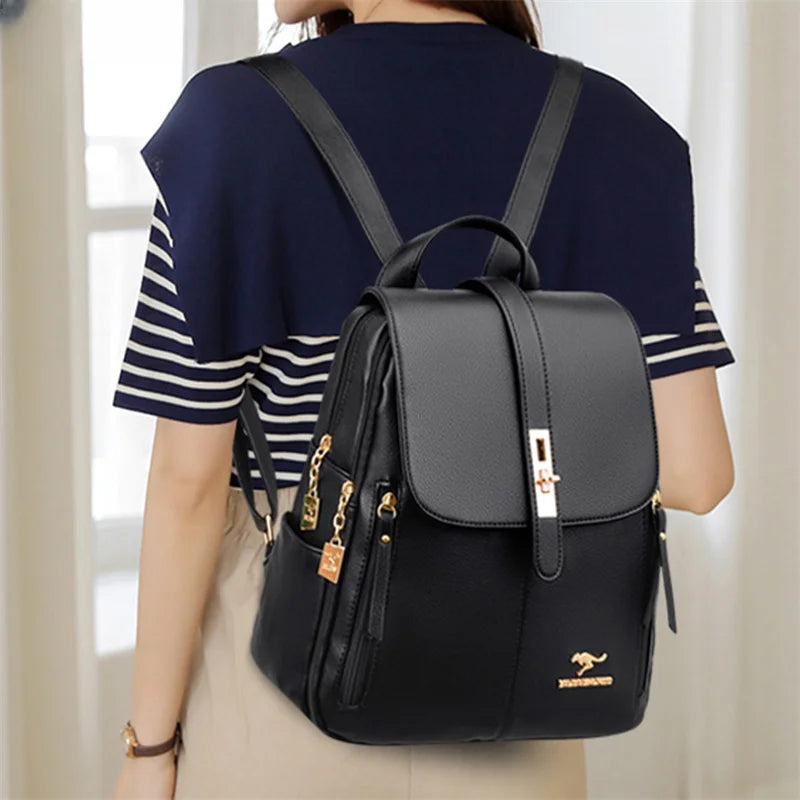 Luxury Women Leather Backpacks for Girls Sac A Dos Casual Daypack