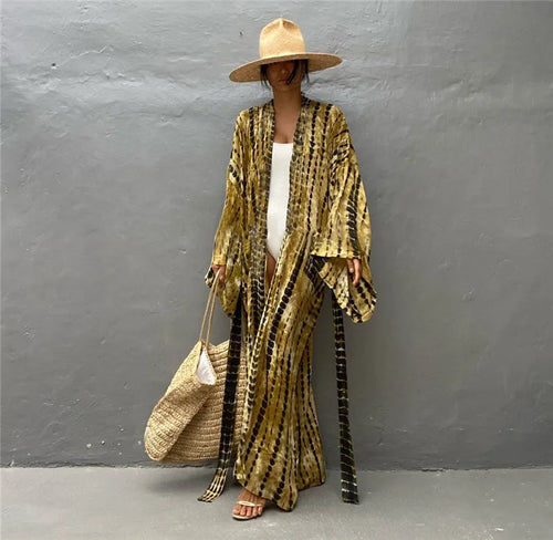 Long Kimono Swimsuit Cover up for Women Stylish Tie Dye Open Front