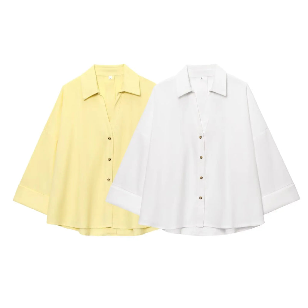 2025  AZRAF Women Summer Fashion New Blended Wide Sleeve Shirt Unique