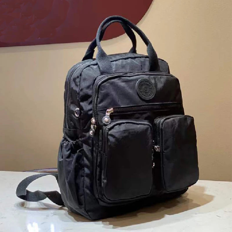 Fashion Woman Backpack Waterproof Nylon Soft Handle Solid Multi-pocket