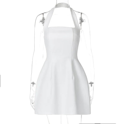 Mozision Halter Square Collar Backless Mini Dress For Women Fashion