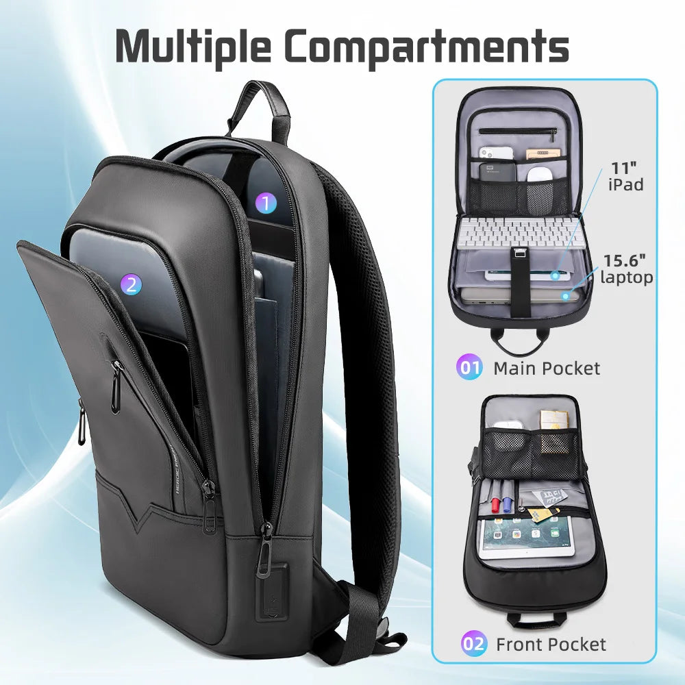 Heroic Knight Men Business Backpack Slim Waterproof 14" Laptop Bag