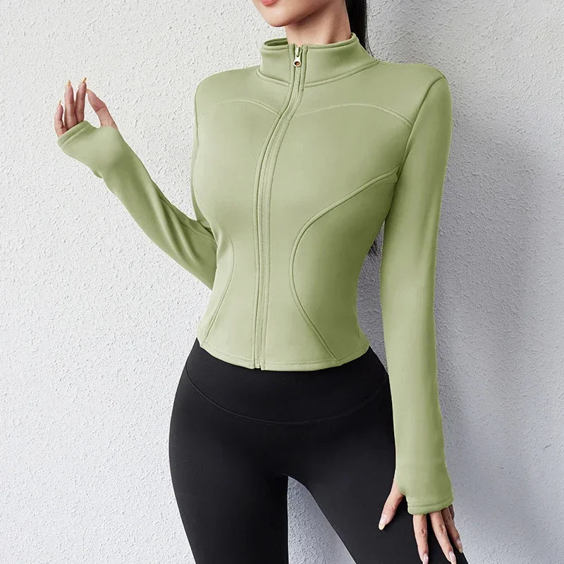 Womens Winter Fleecing Full Zipper Long Sleeve Workout Activewear