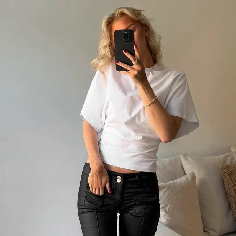 Spring Summer New Crop Tops Fashion Women Half Sleeve O-Neck Oversized