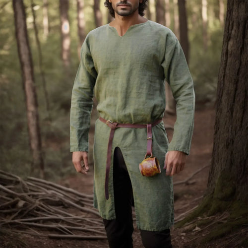 Medieval Renaissance Retro Linen Shirt Tops Tunic Male Long Robes