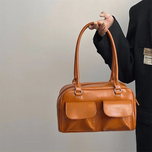 Vintage Women Business Shoulder Bags Simple Ladies Commute Tote Bag Pu