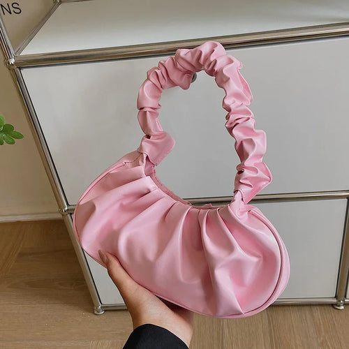 Fashion Pleated Handlebags for Women PU Cloud Bags Leisure Armpit Bag