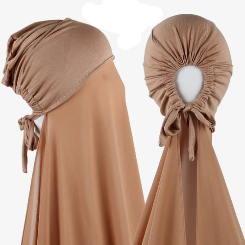 Muslim Instant Hijab Women Bonnet with Chiffon Shawl Head Scarf Cap