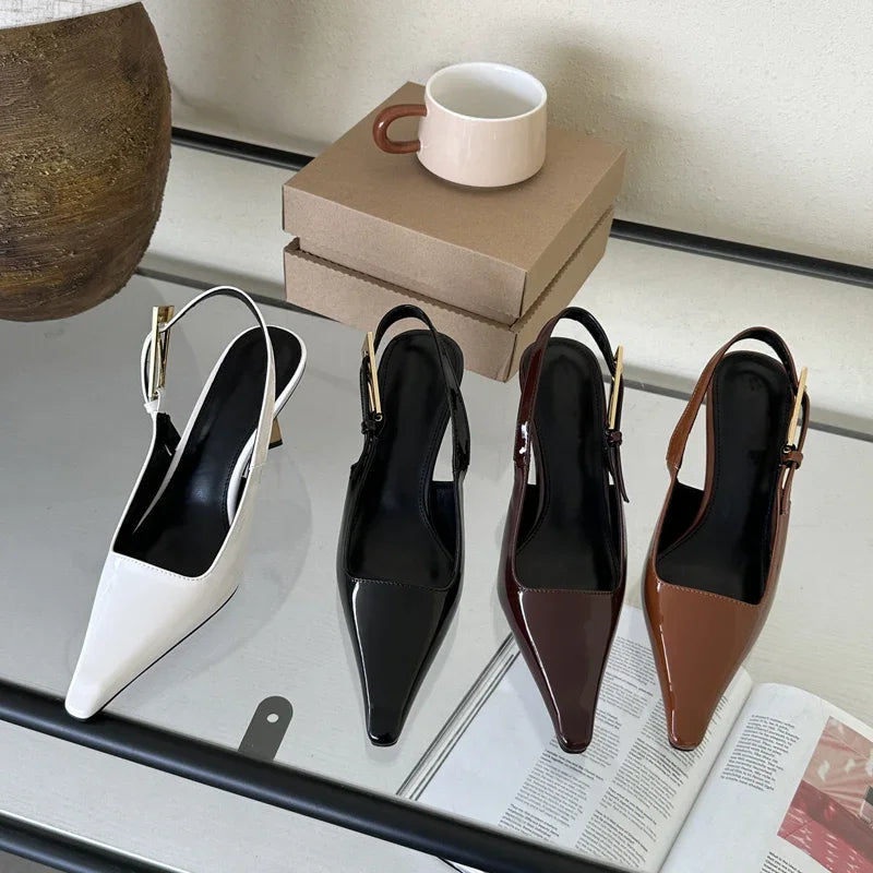 Eilyken Street Style Sexy Pointed Toe Metal Buckle Strap Women Pumps