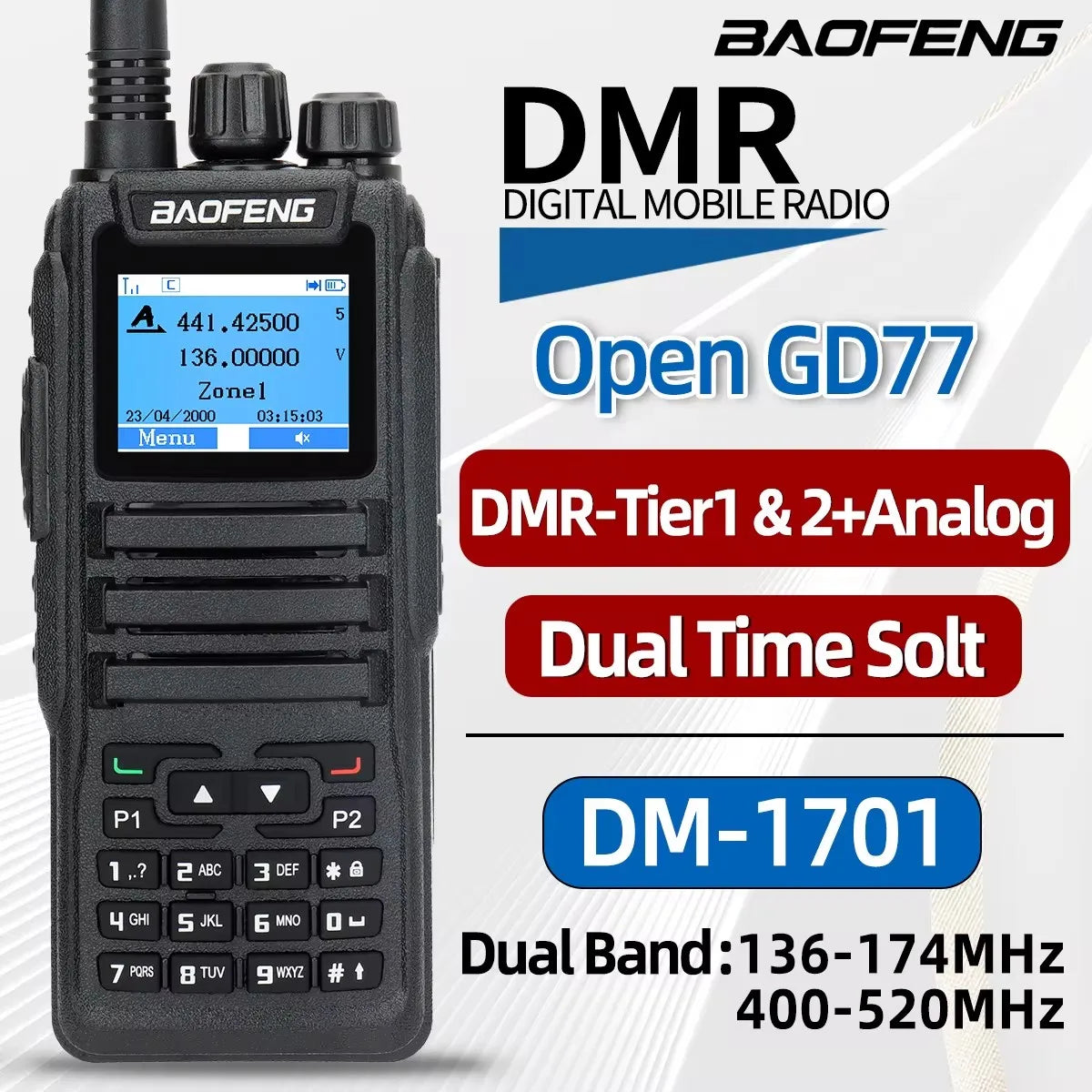 Baofeng DMR DM 1701 Digital Walkie Talkie Dual Mode Analog Two Way