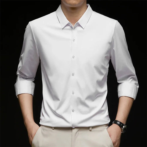New Men's Business Casual Long Sleeved Solid Color Shirt Wrinkle