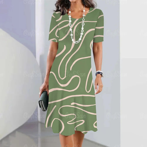 2024 New Vintage Women's Dresses Striped Printed Elegant Casual Short