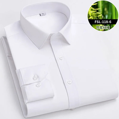 Quality Stretch Men Shirt Bamboo Fiber Long Sleeve Anti-wrinkle