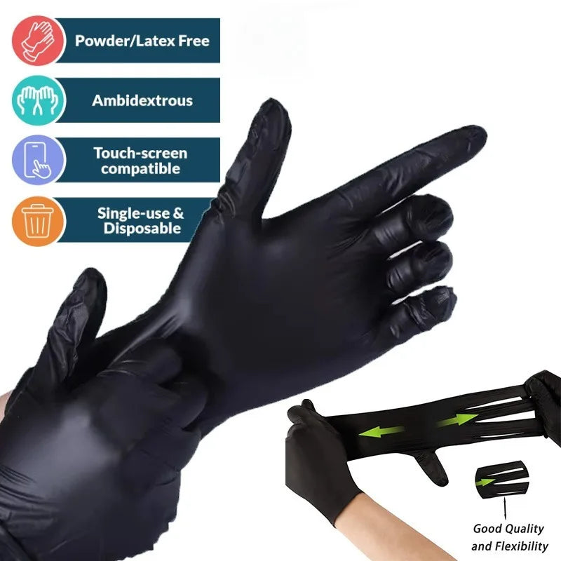20/50/100PCS Disposable Black Nitrile Gloves for Household Use Latex