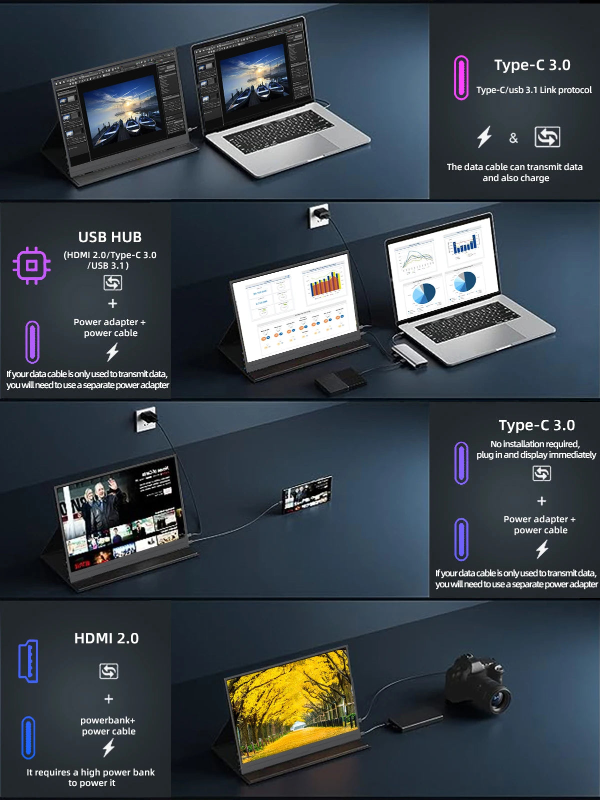 ZSUS 2160*1440  14-inch 2K Portable Monitor 60HZ For Laptop XBox PS4 /