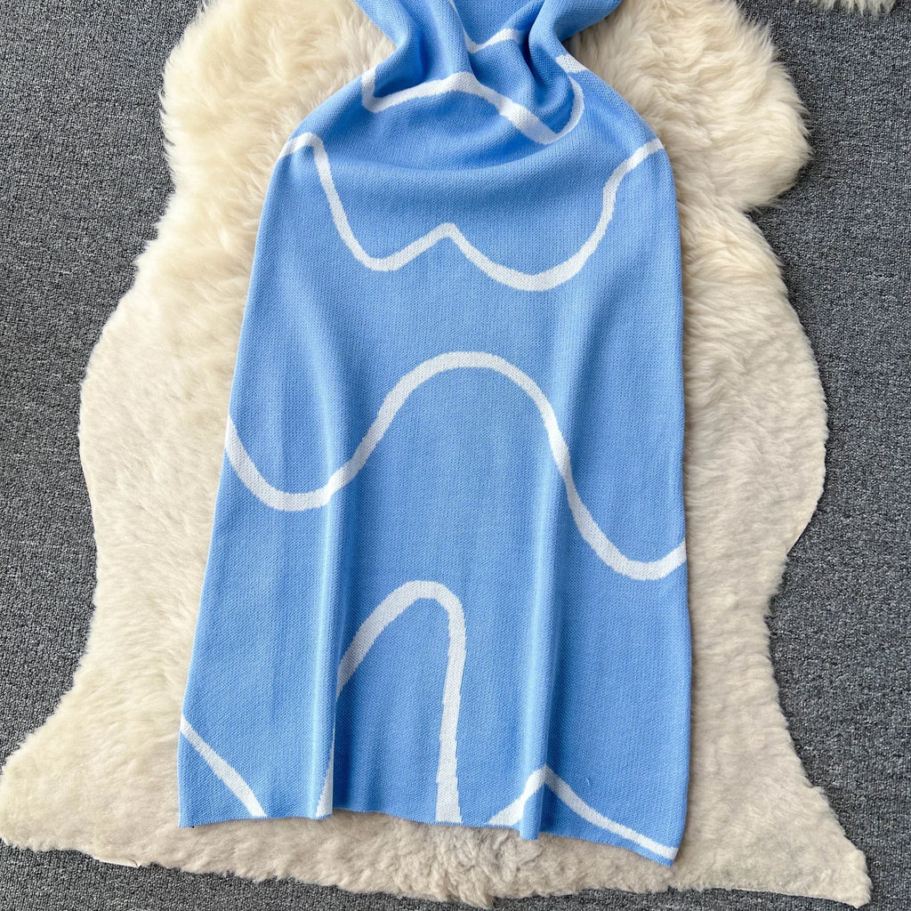 2024 Ladies Knitted Sheath Sundress Sleeveless Hotsweet Print Backless