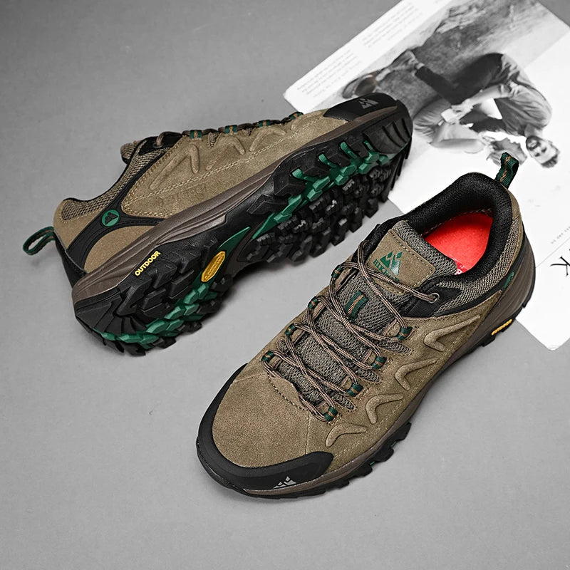 HIKEUP Leather Men‘s Outdoor Hiking Shoes Tourist Trekking Sneakers