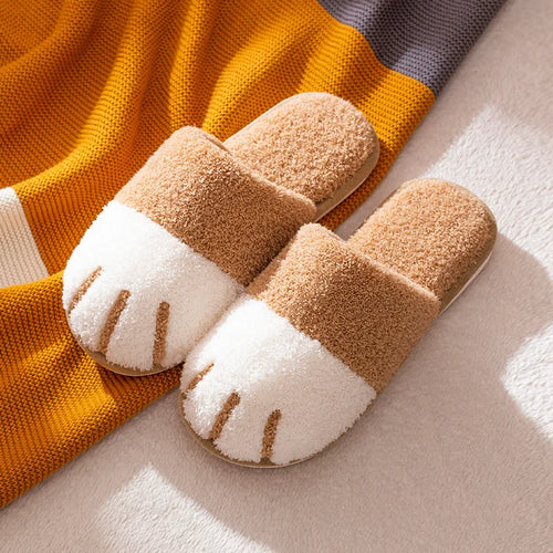 Comwarm Winter Warm Plush Slippers Cute Cat Paw Designer House Women