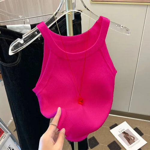 Y2k Knitted U-Neck Suspender Vest Women's Ice Silk Inner Wear Spicy
