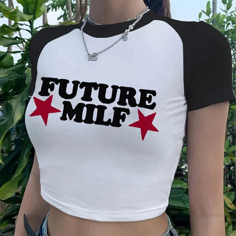 2023 Sexy T Shirts Future Milf Star Fashion Women Crop Top Harajuku