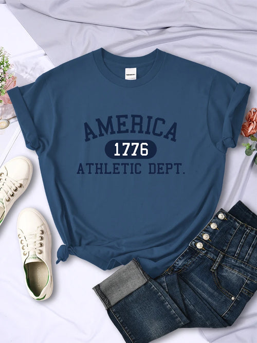 America 1776 Athletic Dept Letter T-Shirt Female Sport Casual Crop Top