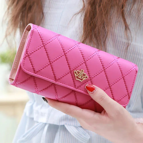 Black Long Wallets for Women PU Leather Diamond Pattern Purse Card