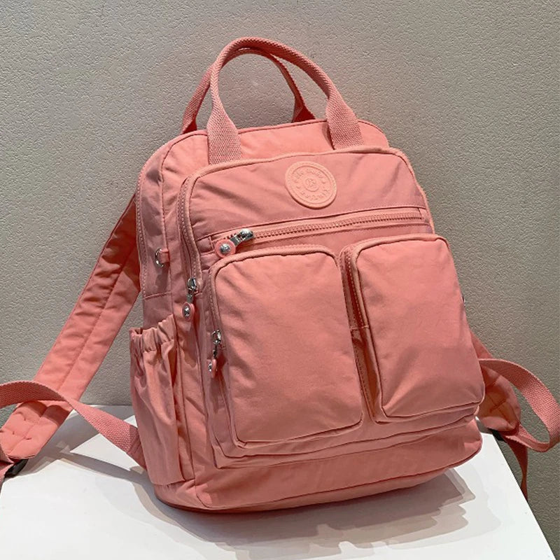 Fashion Woman Backpack Waterproof Nylon Soft Handle Solid Multi-pocket