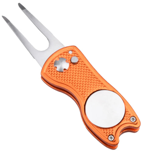 1PC Foldable Metal Golf Turf Repair Tool With Magnetic Ball Marker And