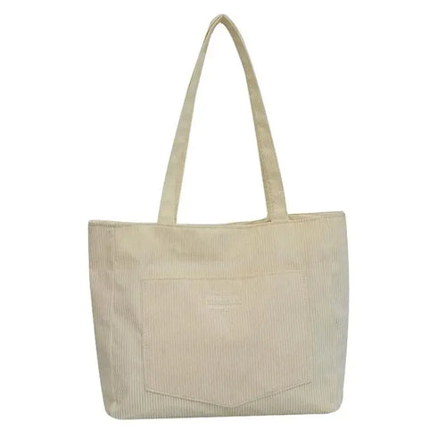 Large Capacity Shoulder Bag Trendy Corduroy Tote Bag Solid Color