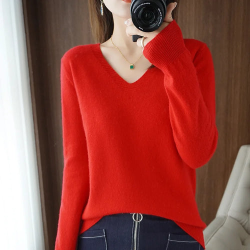 New Cashmere Women's V-neck Pullover Lace Neck Hollow Out Design