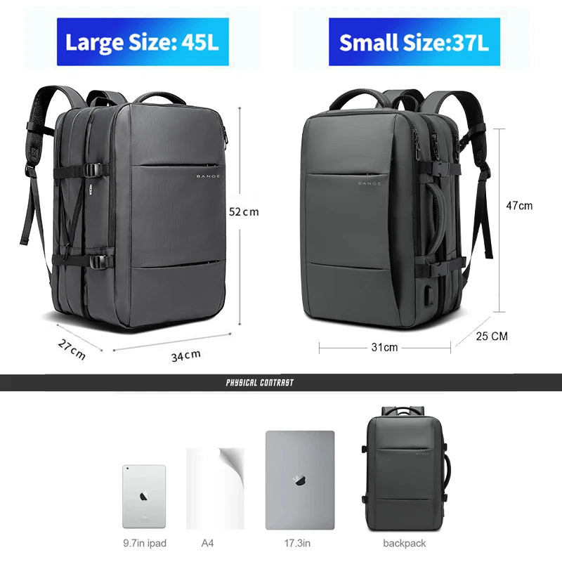 BANGE Aesthetic Men Business Backpack School Expandable USB Bag, Large