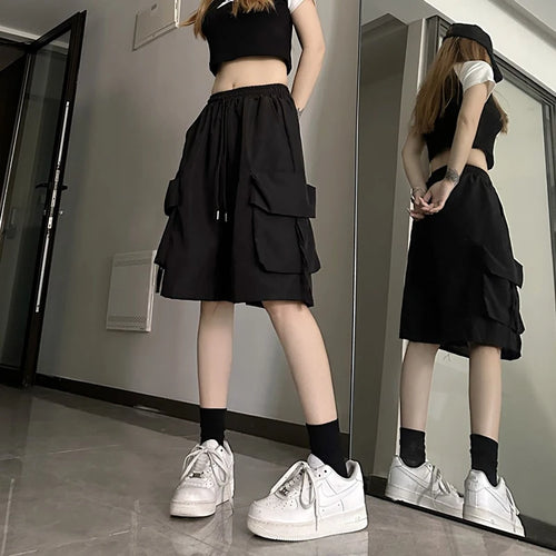 Gidyq Women High Waist Cargo Shorts American Style Streetwear Summer