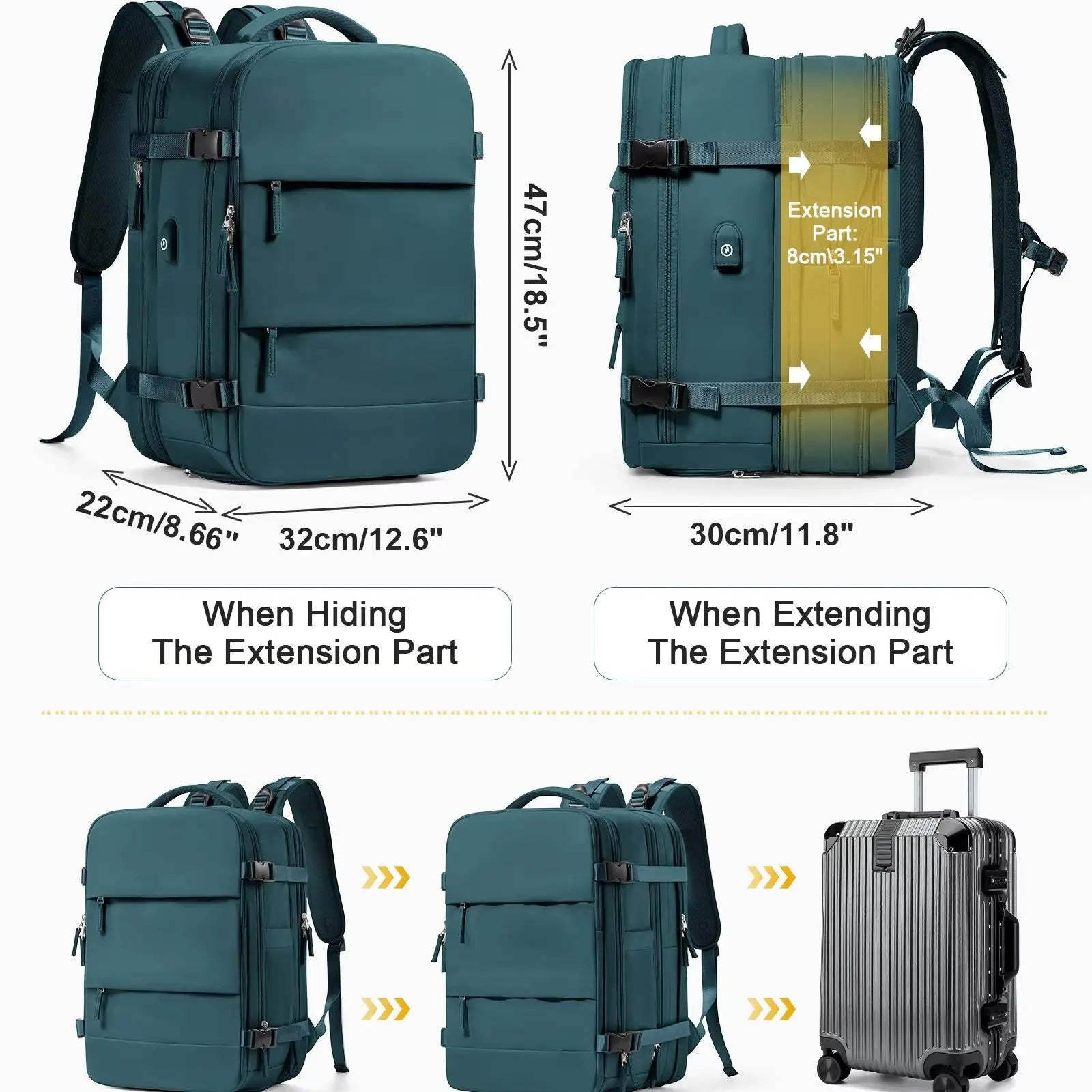 Men Business Travel Backpack Expandable USB Bag, Business Waterproof