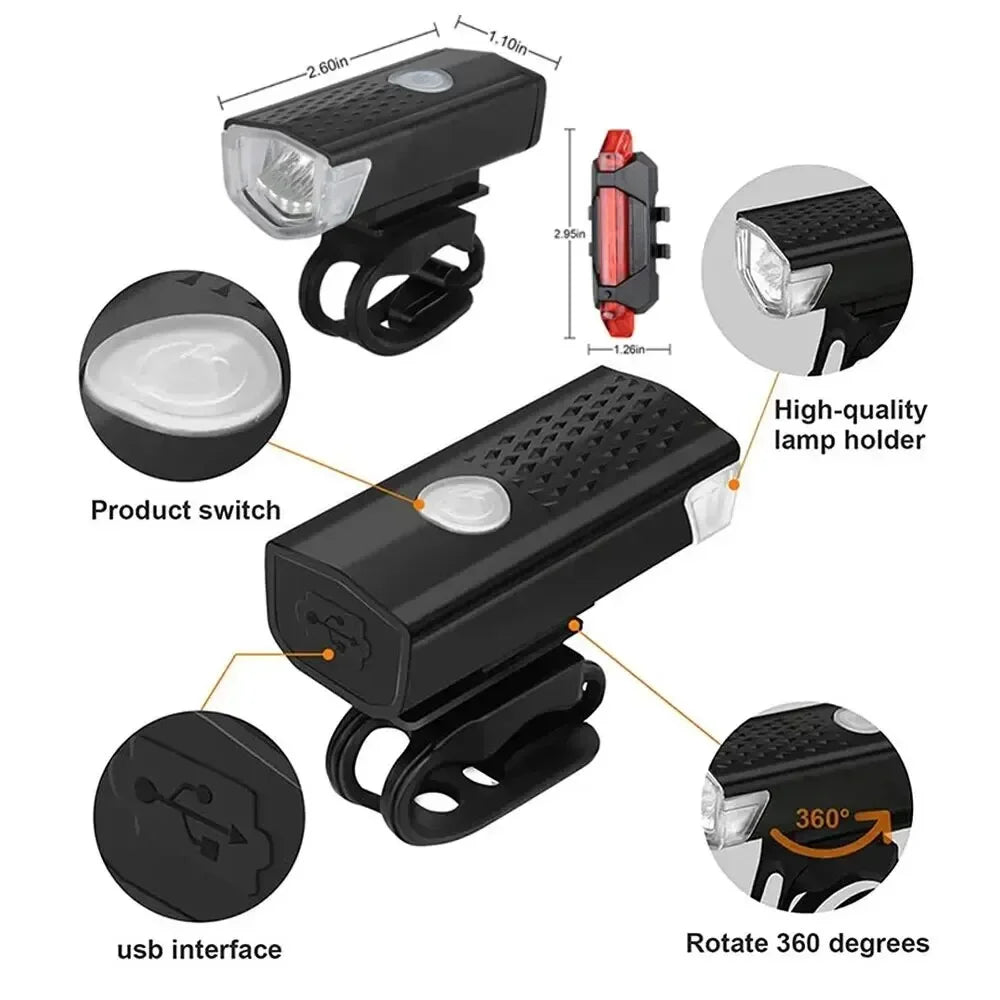 Bike Light Set Front Light with Taillight USB Rechargeable Easy to
