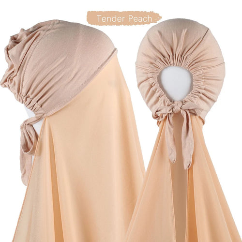Muslim Instant Hijab Women Bonnet with Chiffon Shawl Head Scarf Cap