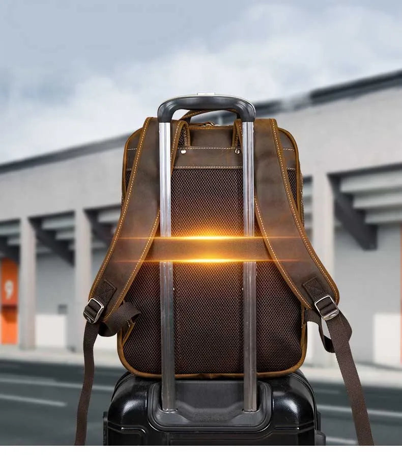 Luufan Men's Backpack Genuine Leather 15 Inch Business Laptop Daypack