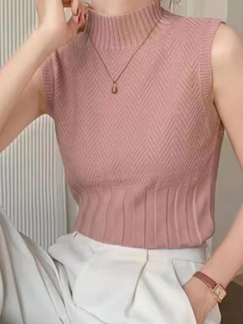HELIAR Women Summer Casual Knitted Tank Tops Solid Sleeveless Half