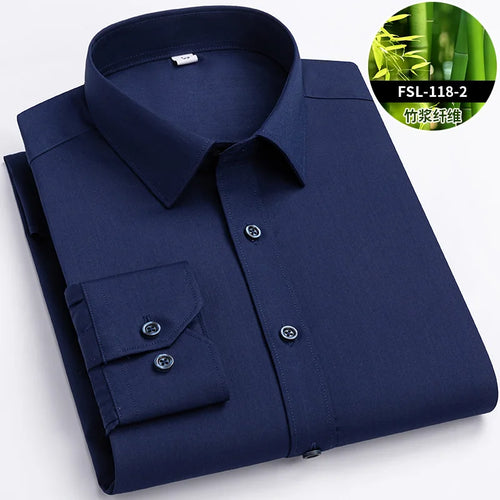 Quality Stretch Men Shirt Bamboo Fiber Long Sleeve Anti-wrinkle