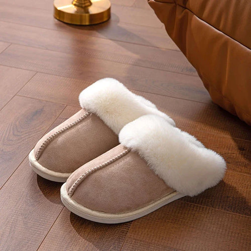 2024 Winter Warm Flat Fur Slippers Women Faux Suede Fluffy Furry Home