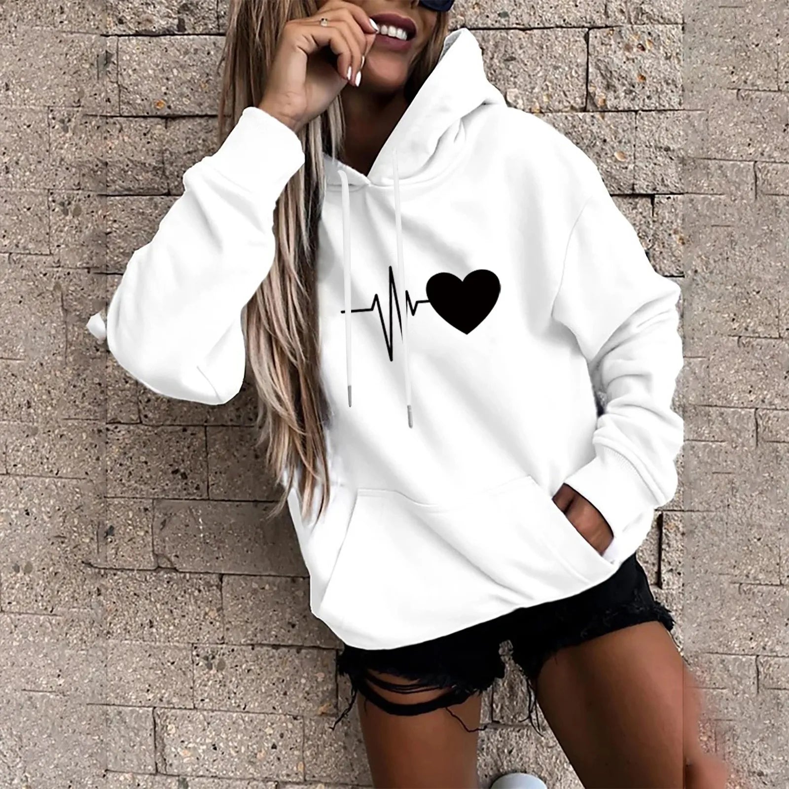 Women's Pullover Fashion Casual Fun Print Hooded Sweatshirt Loose
