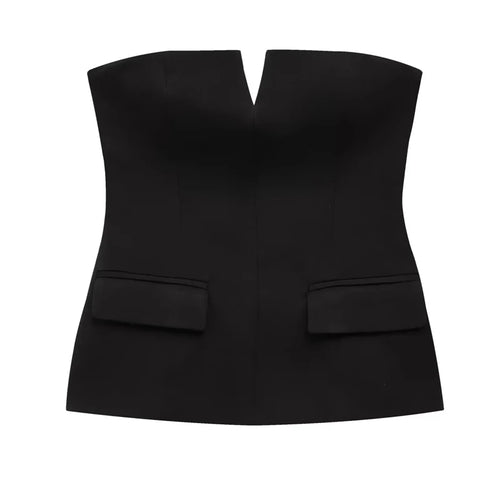 TRAF Tops For Women Strapless Off White Crop Top Woman Summer Corset