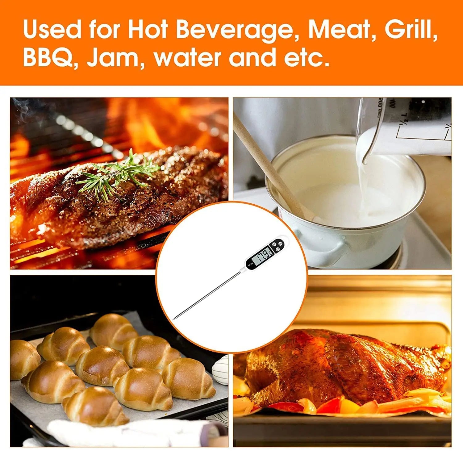 Food Thermometer Digital Meat Cooking Thermometer Instant Read Long