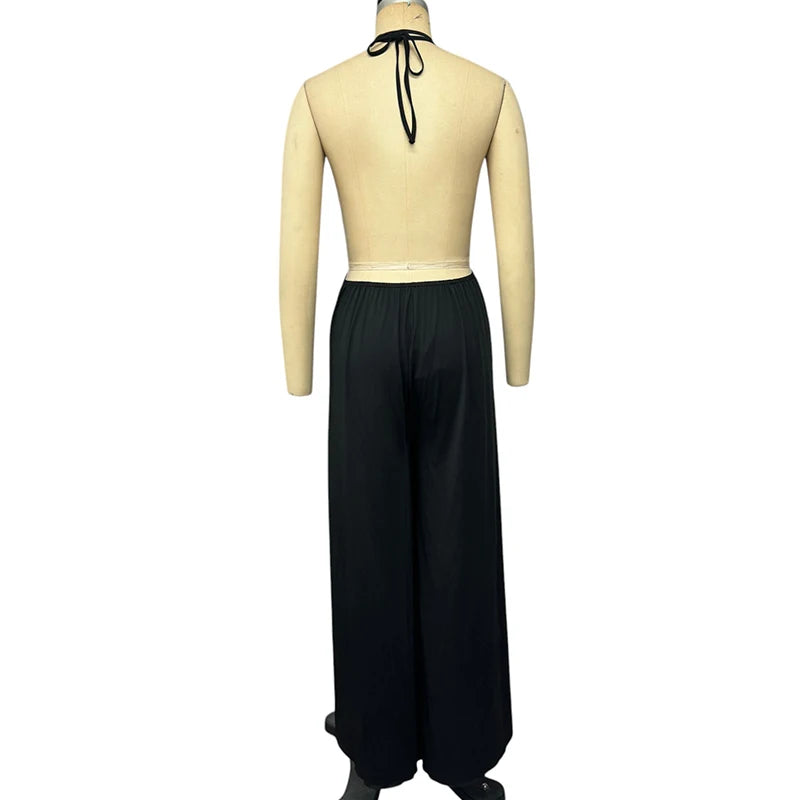 Wefads Women Jumpsuit Summer Fashion Sexy Solid Sleeveless Halter Neck