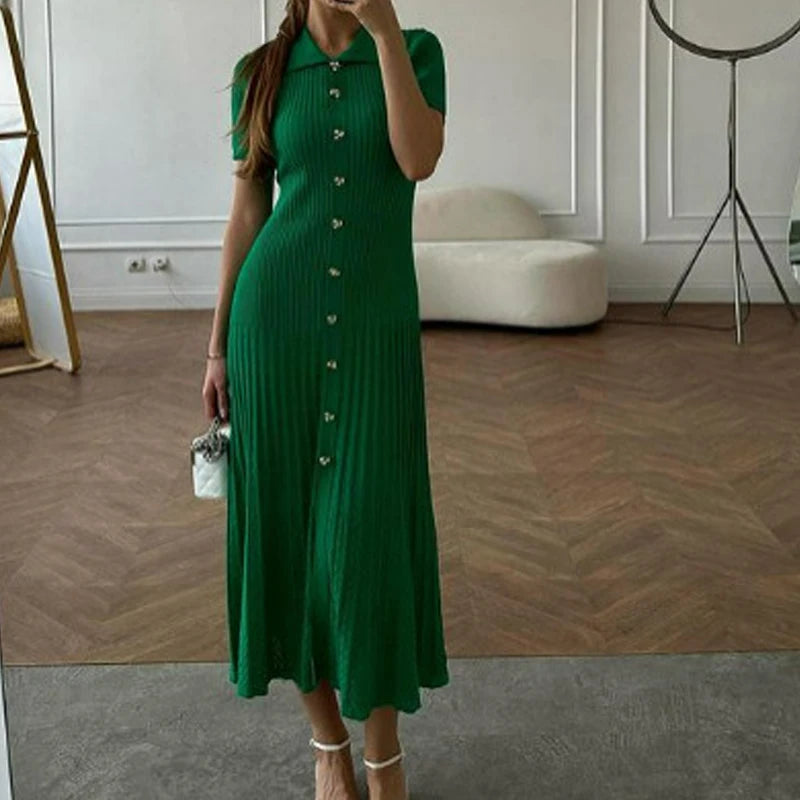 YuooMuoo Summer Maxi Dress Women Knit Black Green Long Bodycon Korean